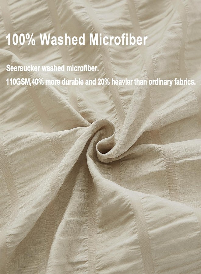 AveLom Beige Seersucker Duvet Cover Set King Size (104 x 90 inches), 3 Pieces (1 Duvet Cover + 2 Pillow Cases), Ultra Soft Washed Microfiber, Textured Duvet Cover with Zipper Closure, Corner Ties - Image 3